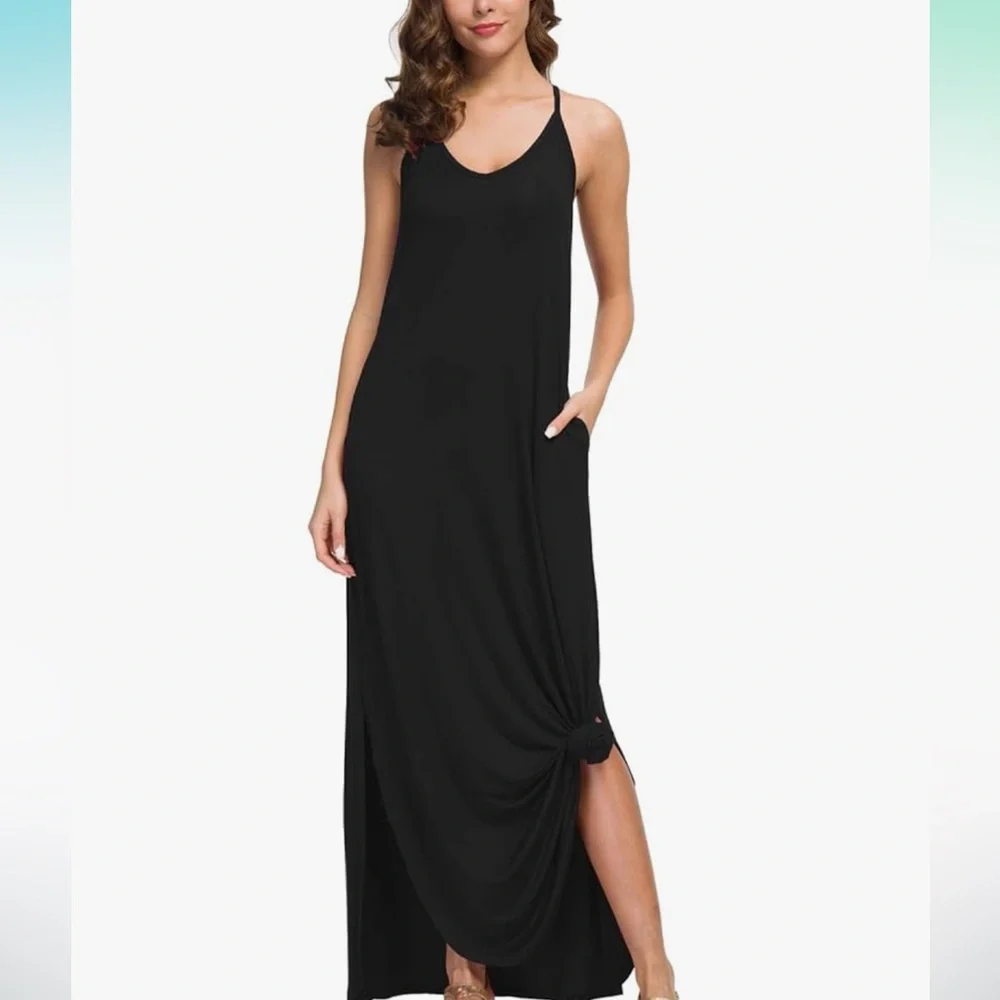 GRECERELLE Women's Summer Casual Beach Cover Up Long Maxi Dresses w/ Pocket - Picture 1 of 3